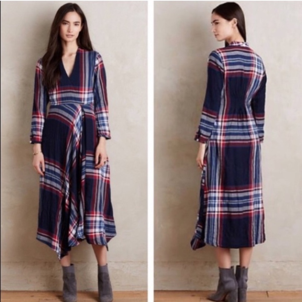 🍓Anthropologie Isabella Sinclair Tartan Surplice Dress Small